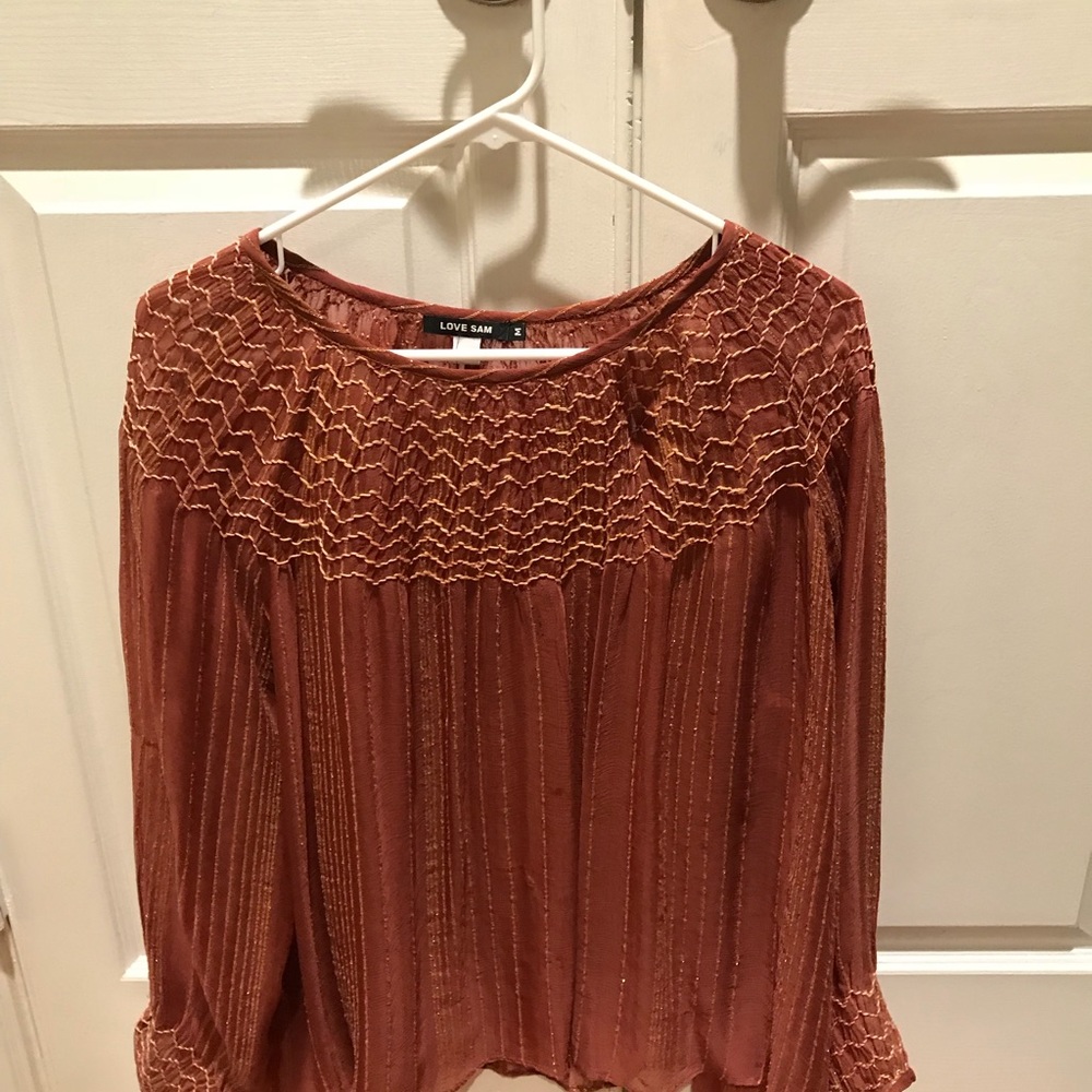 Anthropologie - rust and gold flowy blouse
